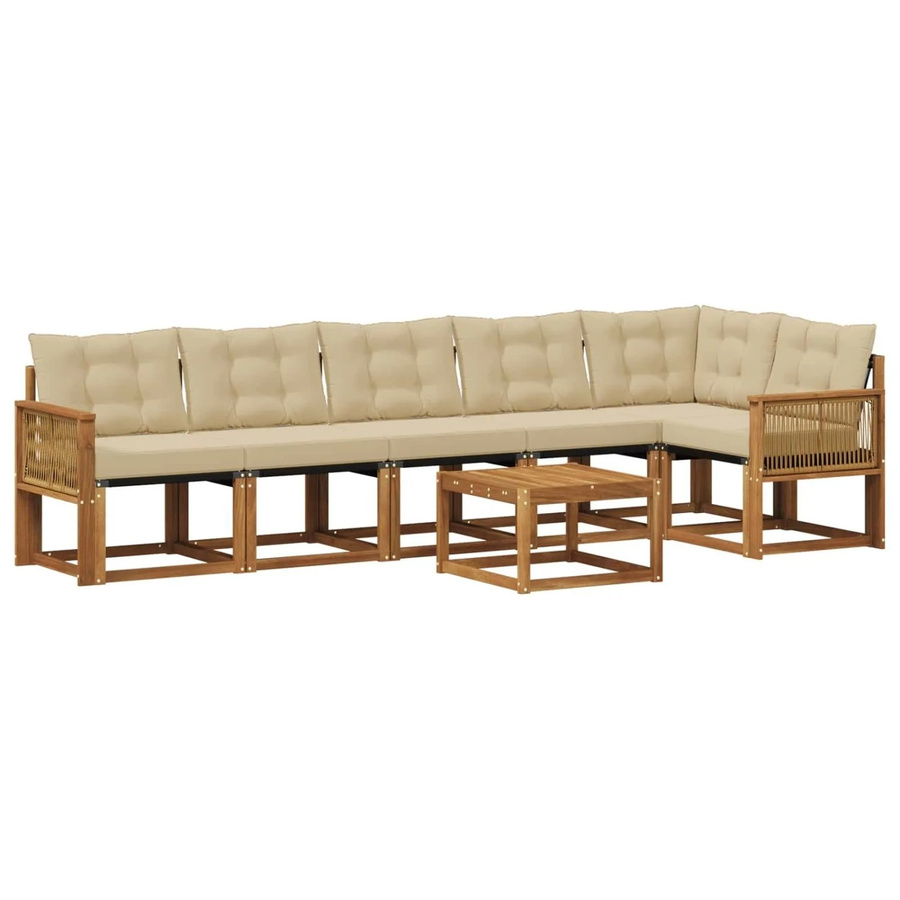 vidaXL Outdoor-Sofagarnitur L-Form aus Akazienholz mit 7 Kissen in Natur und Beige - Bild 2