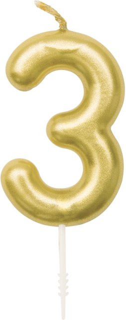 Rico Design Zahlenkerze 3 in Gold aus Wachs für Geburtstag und Jubiläum - Bild 1