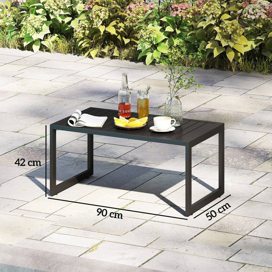 Outsunny Beistelltisch aus Aluminium mit Lamellendesign in Schwarz, B/T/H: 90 x 50 x 42 cm - Bild 3