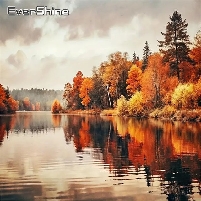 Evershine 5D DIY Diamant Stickerei Set Herbst Landschaft mit runden Diamanten in Multicolour - Bild 1