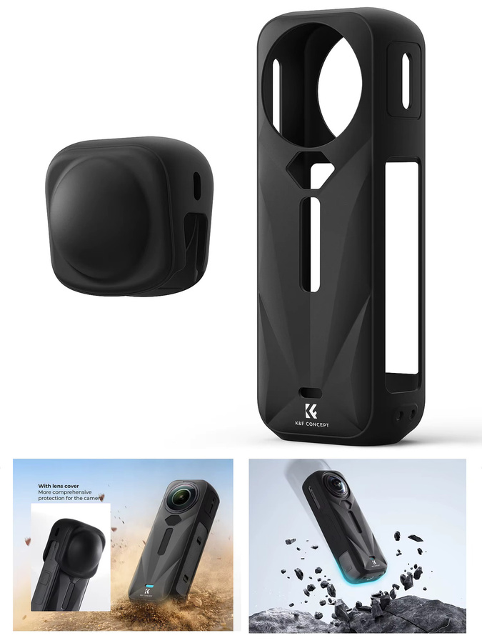 K&F CONCEPT Silikon-Schutzhülle für Insta360 X5 in Schwarz mit Objektivabdeckung und Rundumschutz - Bild 5
