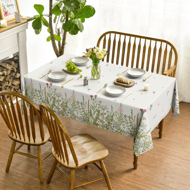 Wasserdichte rechteckige Tischdecke von JMG Household Supplies mit blauem Sommer-Wildblumen-Floral-Design, B/B: 90 x 140 cm - Bild 1