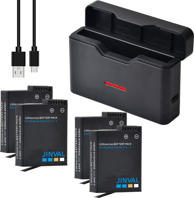 DJI Li-Ionen-Akku 2280mAh mit 3-Slot-Ladestation für Osmo Action 3/4/5 Pro/6 und Osmo 360 Kameras in Schwarz - Bild 1