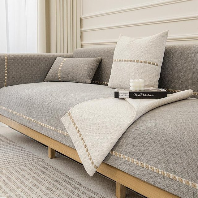Rutschfeste Chenille-Sofakissen Abdeckung für L-Ecksofas in Beige, B/B: 70 x 70 cm - Bild 1
