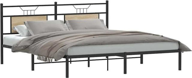 vidaXL Bettgestell aus Holzwerkstoff und Stahl in Sonoma Eiche, Farbe Braun, B/T/H: 160 x 200 cm - Bild 1