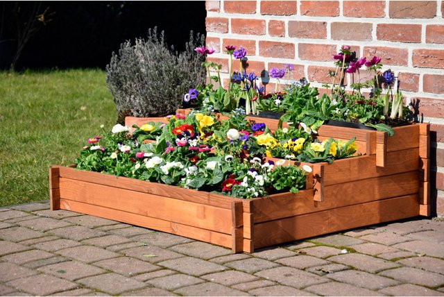 Dobar Peru 3-Etagen-Hochbeet aus Kiefernholz in Braun inkl. Pflanzfolie, B/T/H: 100 x 36 x 88 cm - Bild 3