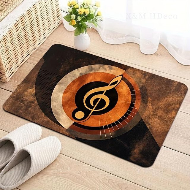 Lodestar Vintage Faux Schaffell Fußmatte mit Musiknoten-Design, Polyester, Braun, B/T/H: 80 x 50 x 1 cm - Bild 1