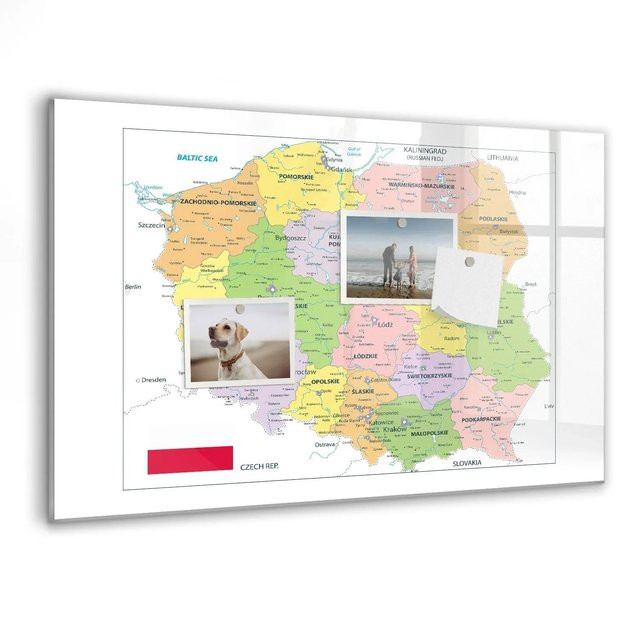 Tulup Magnetische Glastafel Karte Von Polen, Mehrfarbig, B: 60 cm, H: 40 cm - Bild 1
