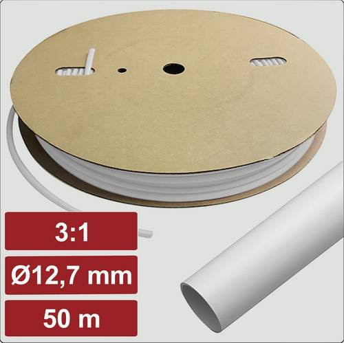 Electronic Garage Schrumpfschlauch mit Kleber Weiß, Durchmesser: 12,7 mm, Schrumpfrate 3:1, 50 m - Bild 1