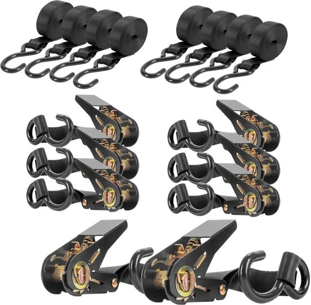 STAHLWERK Ratschengurt Set 8er Pack, Farbe Schwarz, Länge: 5 m, Breite: 25 mm, Belastbarkeit: 800 kg, mit Haken - Bild 1