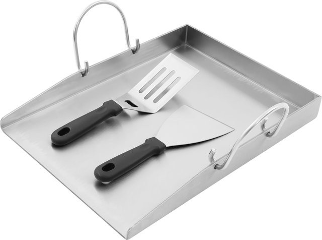 Bymaocar Edelstahl Grillplatte mit Griffen für Gasgrills und Holzkohlegrills, Silber - Bild 1