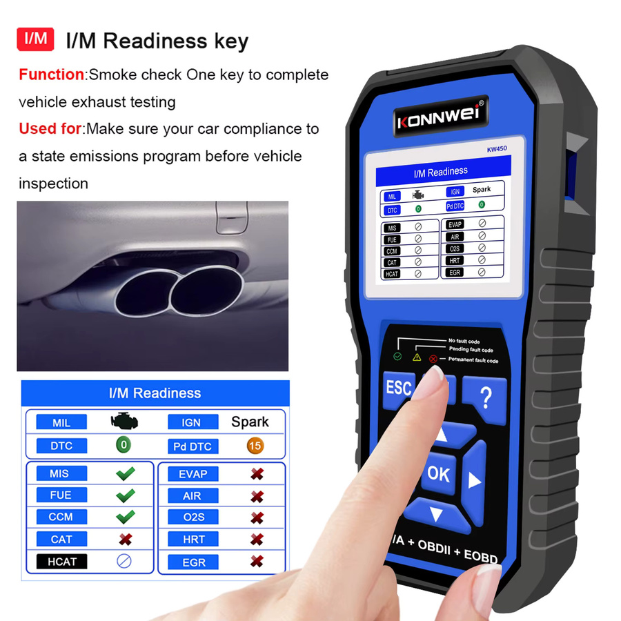 KONNWEI KW 450 OBD2-Diagnosetool Komplettsystem für VW Audi SEAT SKODA mit ABS Airbag Öl EPB DPF SRS und TPMS Reset Funktionen - Bild 3