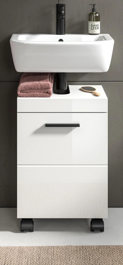 Waschbeckenunterschrank Talerno in Weiß Hochglanz mit Regalfächern, B/T/H: 40 x 30 x 58 cm - Bild 2