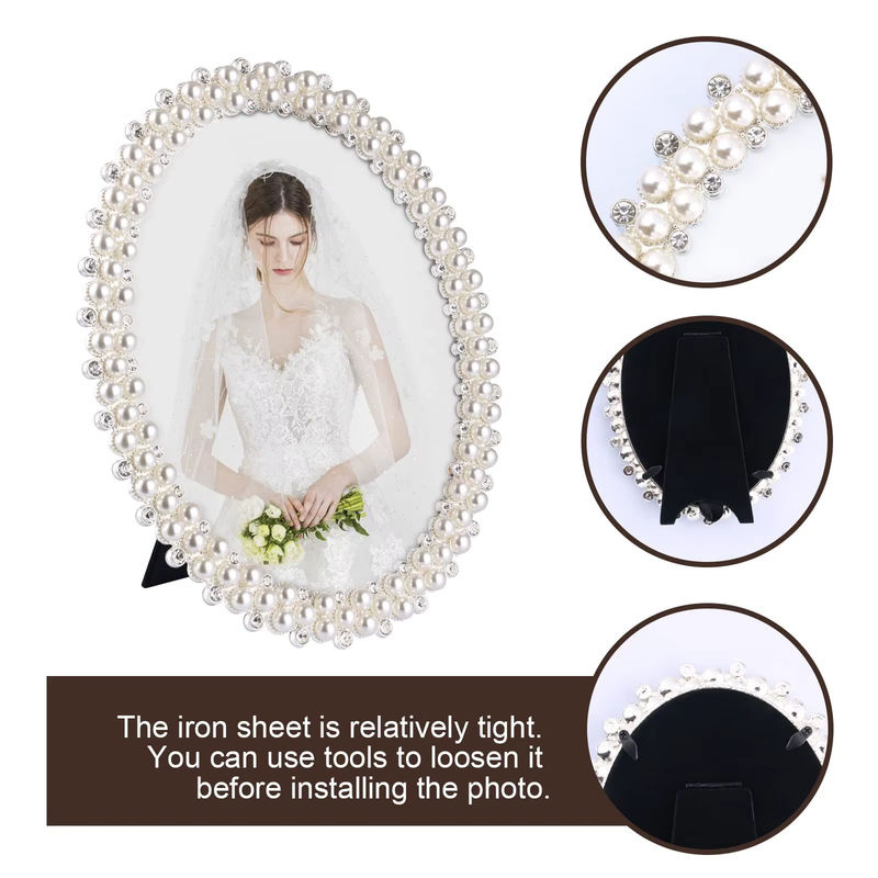 JIUSHU Perlenrahmen in Weiß im europäischen Stil mit Strass-Verzierung für die Hochzeit als Tischdeko oder Geschenk - Bild 5
