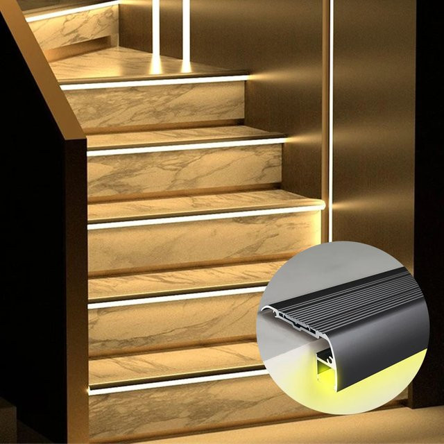 Ksdligh Anti-Rutsch-Treppen-LED-Aluminiumprofil in Schwarz für Sicherheits-Hintergrundbeleuchtung und Kantenschutz - Bild 1