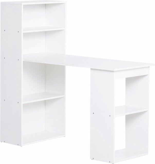 HOMCOM Schreibtisch mit Regal in Weiß für Büro und Home Office, B/T: 120 x 55 cm - Bild 1