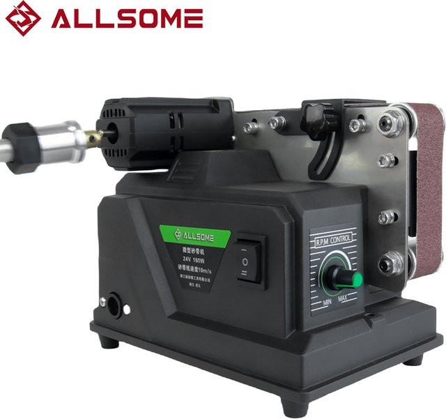 Allsome Mini-Bandschleifer 180 W in Schwarz, elektrischer Schleifer inklusive 10 Schleifbändern (533 x 30 mm), kompatibel mit Makita 18 V Akku - Bild 1