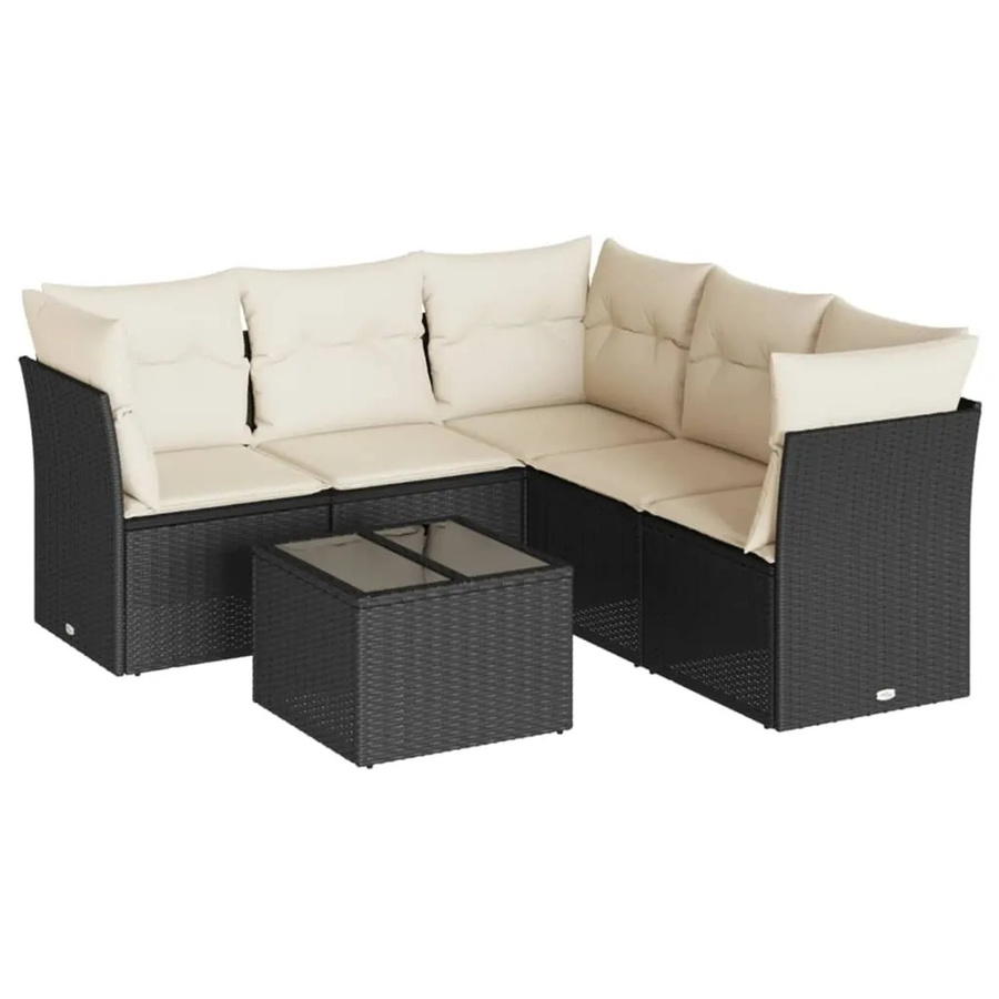 vidaXL 6-tlg Garten-Sofagarnitur in L-Form aus Polyrattan mit Kissen und Stauraum, Schwarz - Bild 2