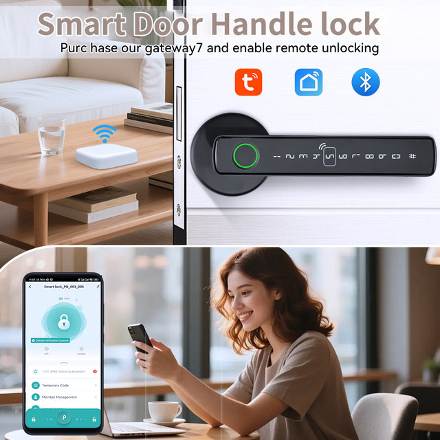 Tuya Smart Bluetooth Fingerabdruck-Türschloss mit Smart Life App-Steuerung für deine Hausautomatisierung in Schwarz - Bild 1