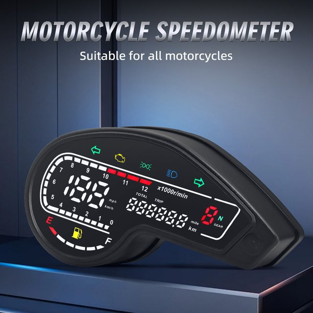 MAIMEIMI Digitaler Motorrad Tachometer mit LED Dashboard und Blinkerlicht in Schwarz für Yamaha - Bild 1