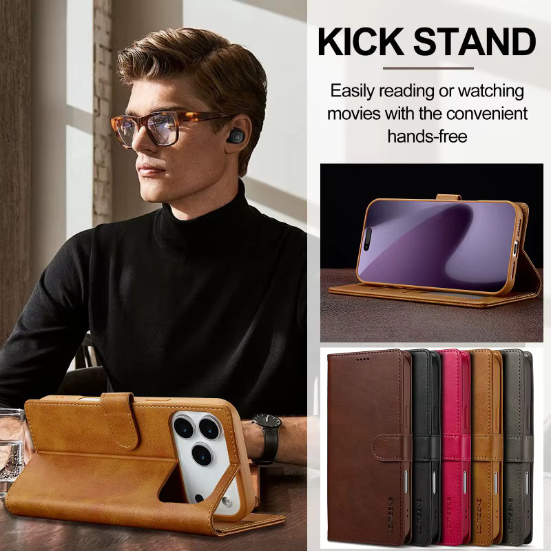 EUCAGR Magnetische Luxus Brieftasche Telefonhülle mit Kartenhalter für iPhone Modelle in Pink und Braun - Bild 3