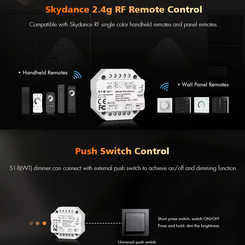Tuya Smart WiFi LED Dimmer Controller mit RF Push-Schalter und Fernbedienung, Weiß, kompatibel mit Alexa und Google Assistant - Bild 2