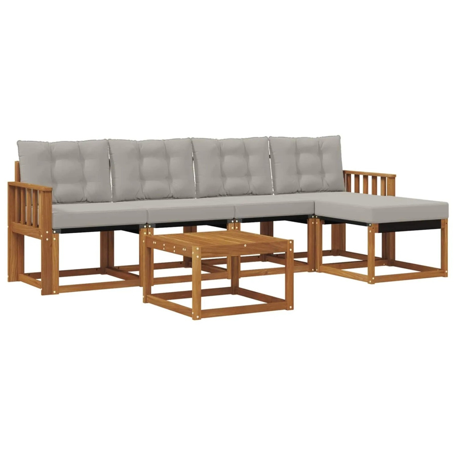 vidaXL Outdoor-Sofagarnitur 6-teilig aus Akazienholz und Textilene in Grau mit UV-beständigen Kissen - Bild 2