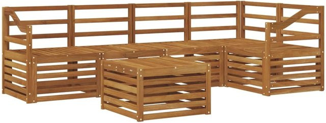 vidaXL 6-teilige Garten-Sofagarnitur aus Massivholz Akazie in Braun und Beige mit L-Form, Eckelementen und Couchtisch - Bild 1