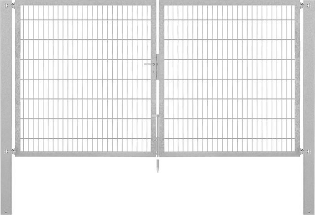 Doppeltor Flexo Plus aus Stahl in Silber, Breite: 300 cm, Höhe: 160 cm, inklusive Pfosten 100 x 100 cm, feuerverzinkt - Bild 1