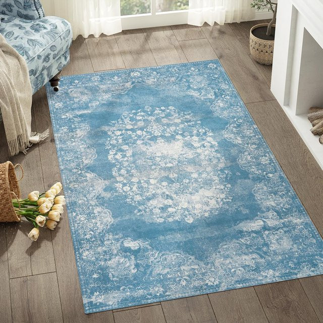VIKAMA Blumen-Teppich mit Blossom-Design, rutschfest und pflegeleicht, B/T: 120 x 80 cm - Bild 1