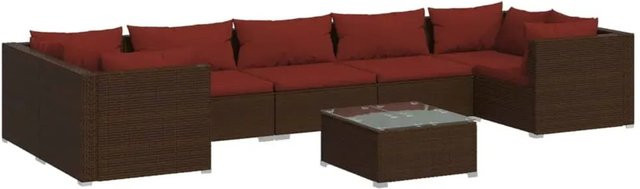 vidaXL 8-tlg. Garten-Lounge-Set aus Poly Rattan in Braun mit Kissen und Couchtisch - Bild 1