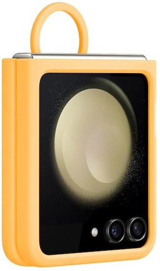 Samsung Galaxy Z Flip5 Silikonhülle mit Ring in Gelb mit Soft-Touch-Schutzrückseite und stoßfester Abdeckung - Bild 1
