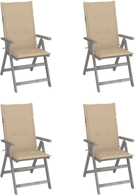 vidaXL Set aus 4 verstellbaren Hochlehner-Gartenstühlen aus Massivholz Akazie mit Auflagen in Grau und Beige - Bild 1