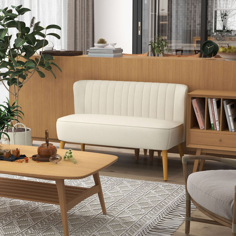 HOMCOM 2 Sitzer Sofa Modernes Polstersofa in Leinen-Optik mit Vollholzrahmen, Cremeweiß, B: 117 cm, T: 56,5 cm, H: 77 cm - Bild 2
