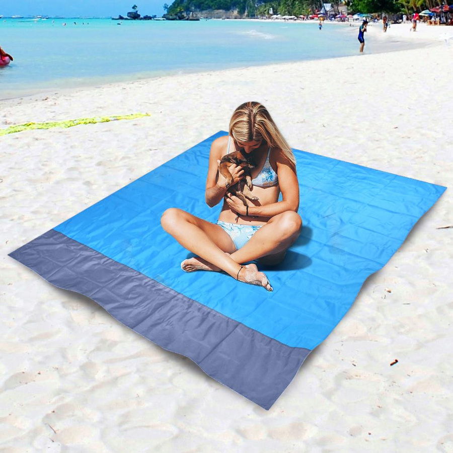 Wasserdichte Picknickmatte Igeteck für Strand und Camping, tragbare Bodenmatte aus Polyester, B/B: 2 x 2,1 m, hellblau/grau - Bild 2