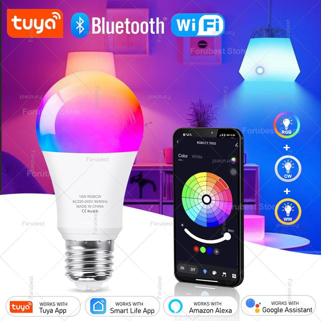Tuya Smart LED Glühbirne E27 RGBW mit WiFi und Bluetooth, dimmbar, kompatibel mit Amazon Alexa und Google Assistant, Multicolour - Bild 1