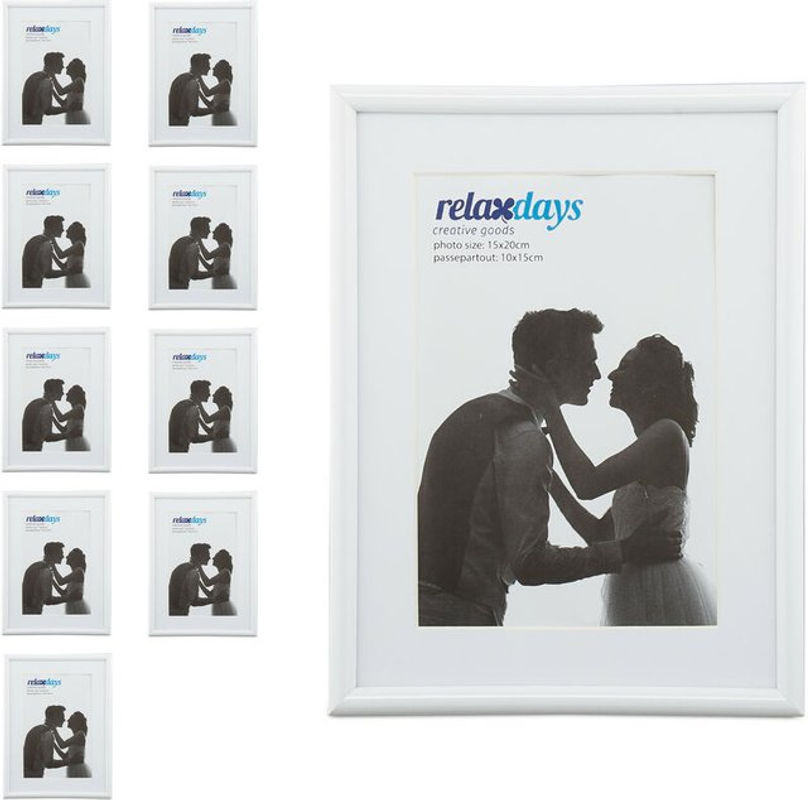 10er Set Bilderrahmen von RELAXDAYS in Weiß mit Passepartout, Vintage Design für Wandmontage oder Tischaufstellung, B/H: 15 x 20 cm - Bild 1