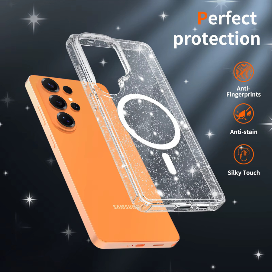Glitzer Handyhülle für Samsung Galaxy S26 S25 Plus S25 Ultra in Transparent mit Magnetischer Ladung und Anti-Drop Schutz - Bild 3