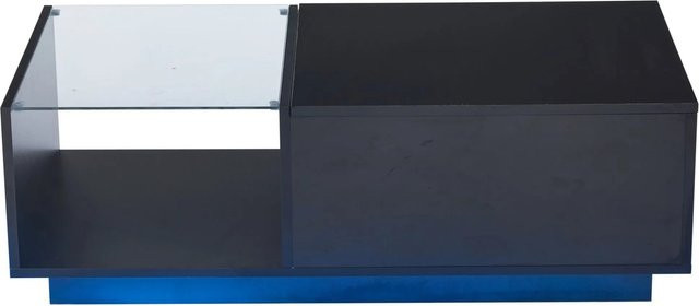 okwish Couchtisch mit LED und höhenverstellbarem Lift-Mechanismus in Schwarz Hochglanz, B/T/H: 100 x 50 x 33-46,5 cm - Bild 1
