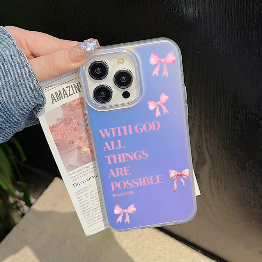 Handyhülle mit rosa Schleifen-Slogan und Laser-Gradient für iPhone 11 bis iPhone 17 Pro Max in Pink - Bild 3