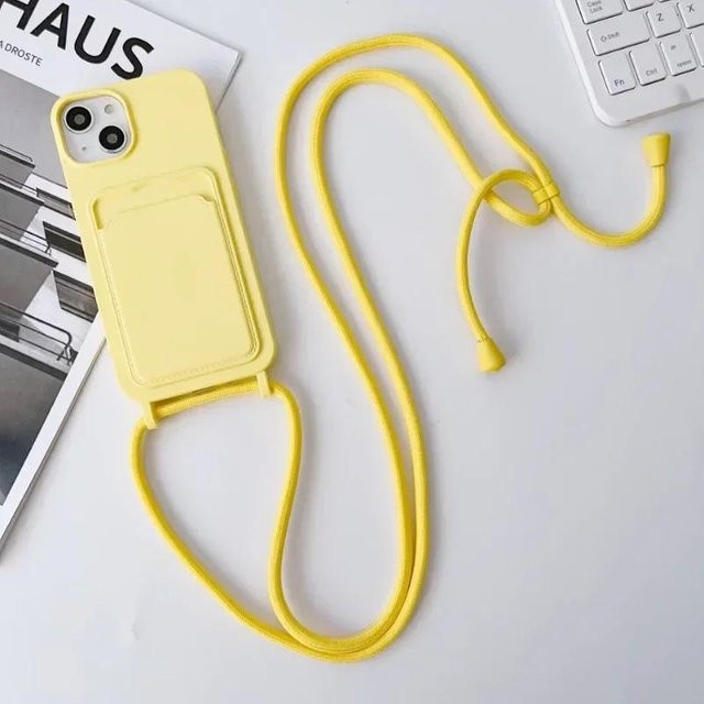Crossbody Lanyard Handyhülle aus weichem Silikon mit Kartenhalter und Halskettenband für Apple iPhone 17 16 15 14 13 12 11 Pro Max, Farbe: Gelb - Bild 1