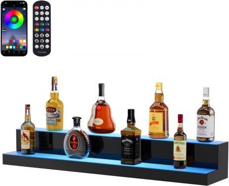 VEVOR LED Spirituosenregal aus Acryl mit 2 Ebenen, beleuchtetes Flaschendisplay für Home Bars mit App- und Fernbedienung, Multicolor, Transparent - Bild 1