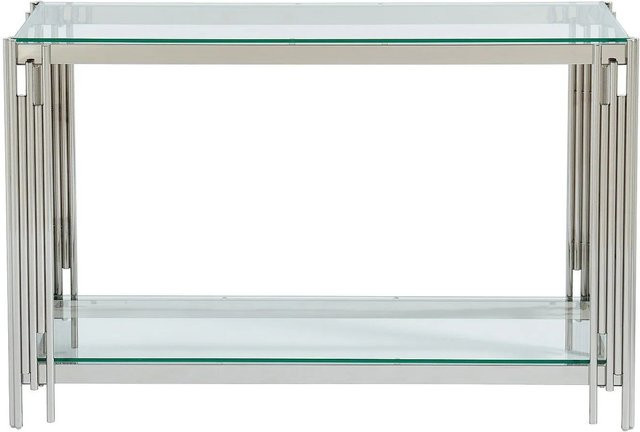 Modern Konsolentisch Nomelano in Grau-silber mit gehärtetem Glas und Edelstahl, Breite: 123,5 cm, Tiefe: 43,5 cm, Höhe: 78,0 cm - Bild 1