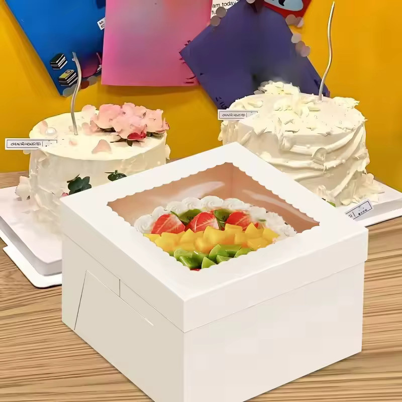 Weiße quadratische Einweg Kuchenbox aus Papier, faltbare Gebäckverpackung für Geburtstag und Party - Bild 2