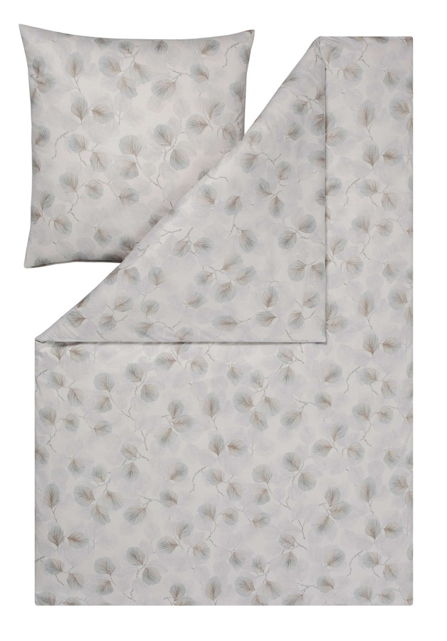 Estella Mako Jersey Bettwäsche Rebecca Silber Grau mit Ästen und Blättern, Set aus Bettbezug und Kissenbezug, B/H: 135 x 200 cm, Kissen: 80 x 80 cm - Bild 1