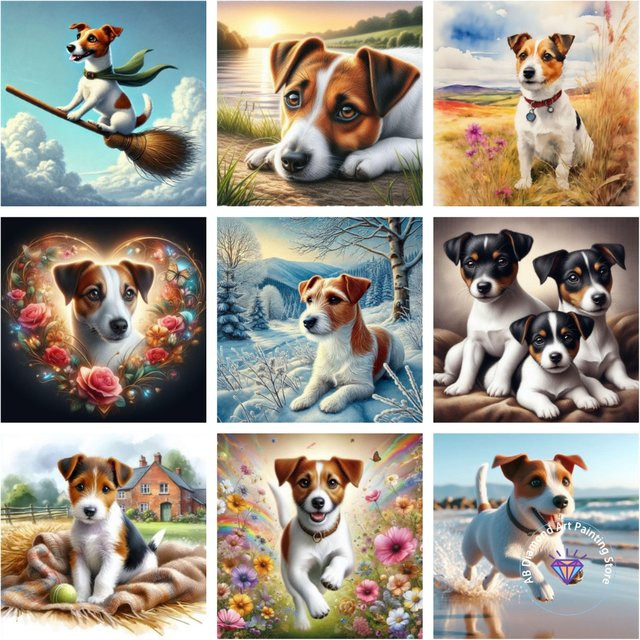 Potdemiel Diamantmalerei Jack Russell Terrier DIY Mosaik Set mit runden Steinen in Multicolor für Kinder und Erwachsene - Bild 1