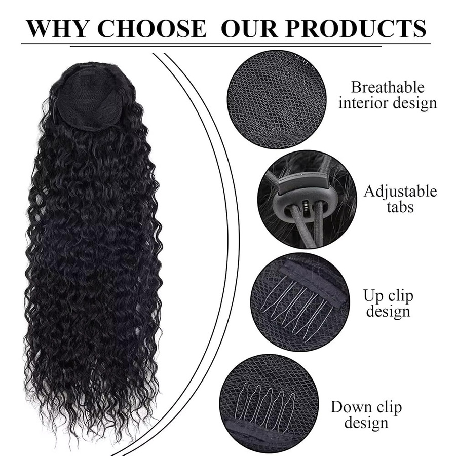 Manetique Pferdeschwanz-Extensions, Wasserwelle, synthetisch, Damen - Bild 1