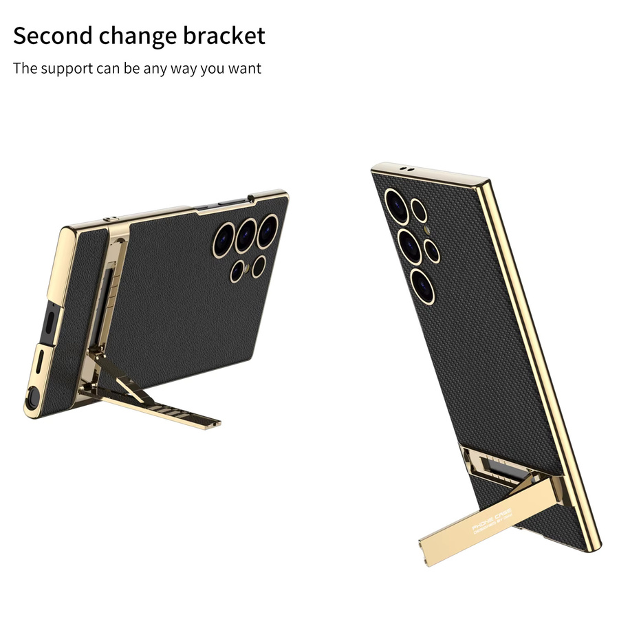 Luxuriöse Stoßfeste Leder-Hülle mit Goldrand für Samsung Galaxy S26 S25 S24 Ultra 5G in Schwarz, Grün oder Gold - Bild 2