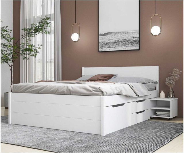 Inter Link Funktionsbett Efetivo aus Kiefer-Massivholz in Weiß inklusive Nachtkommode und Lattenrost B/T/H: 160 x 200 x 90 cm - Bild 2