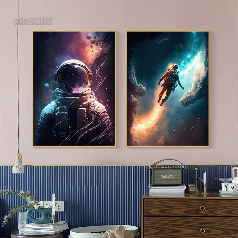 Potdemiel Leinwandgemälde Astronaut in Blumen Modernes Wandbild mit Kosmonaut und Planeten als Dekoration für Kinderzimmer in Mehrfarbig - Bild 3